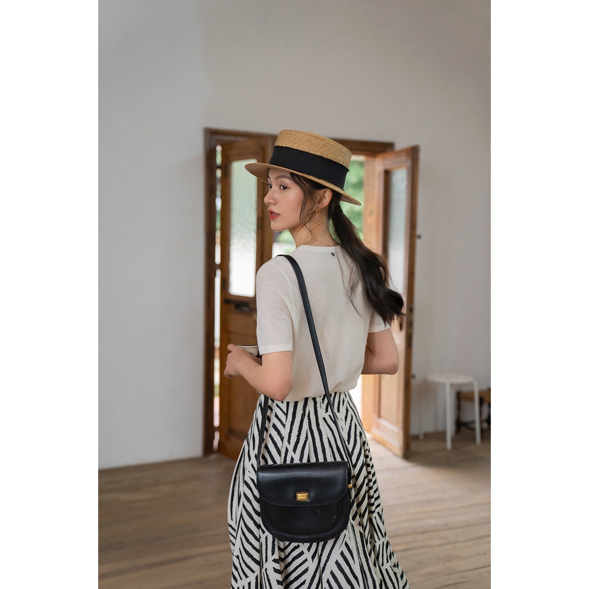 black and white geometric pattern large swing skirt