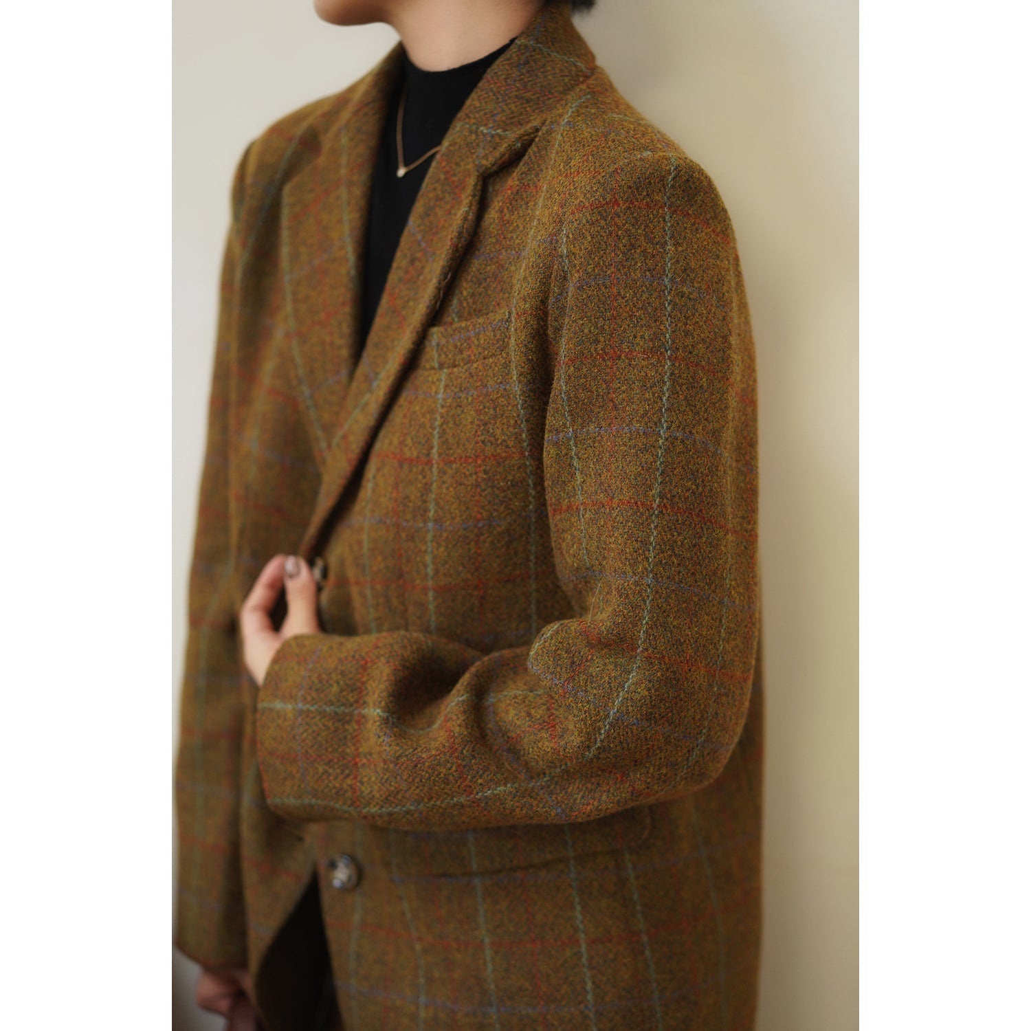 Mannish plaid retro wool jacket and wool skirt