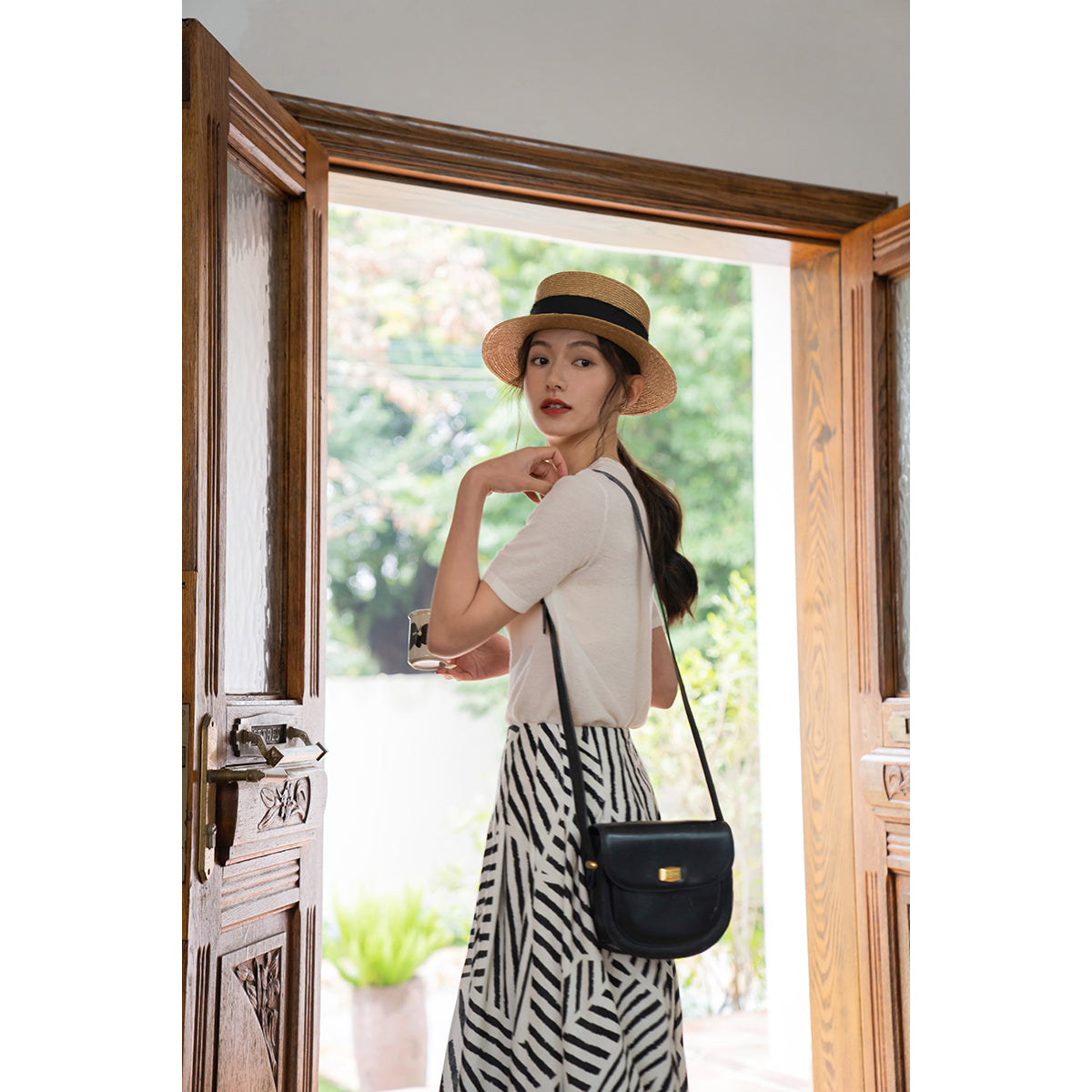 black and white geometric pattern large swing skirt