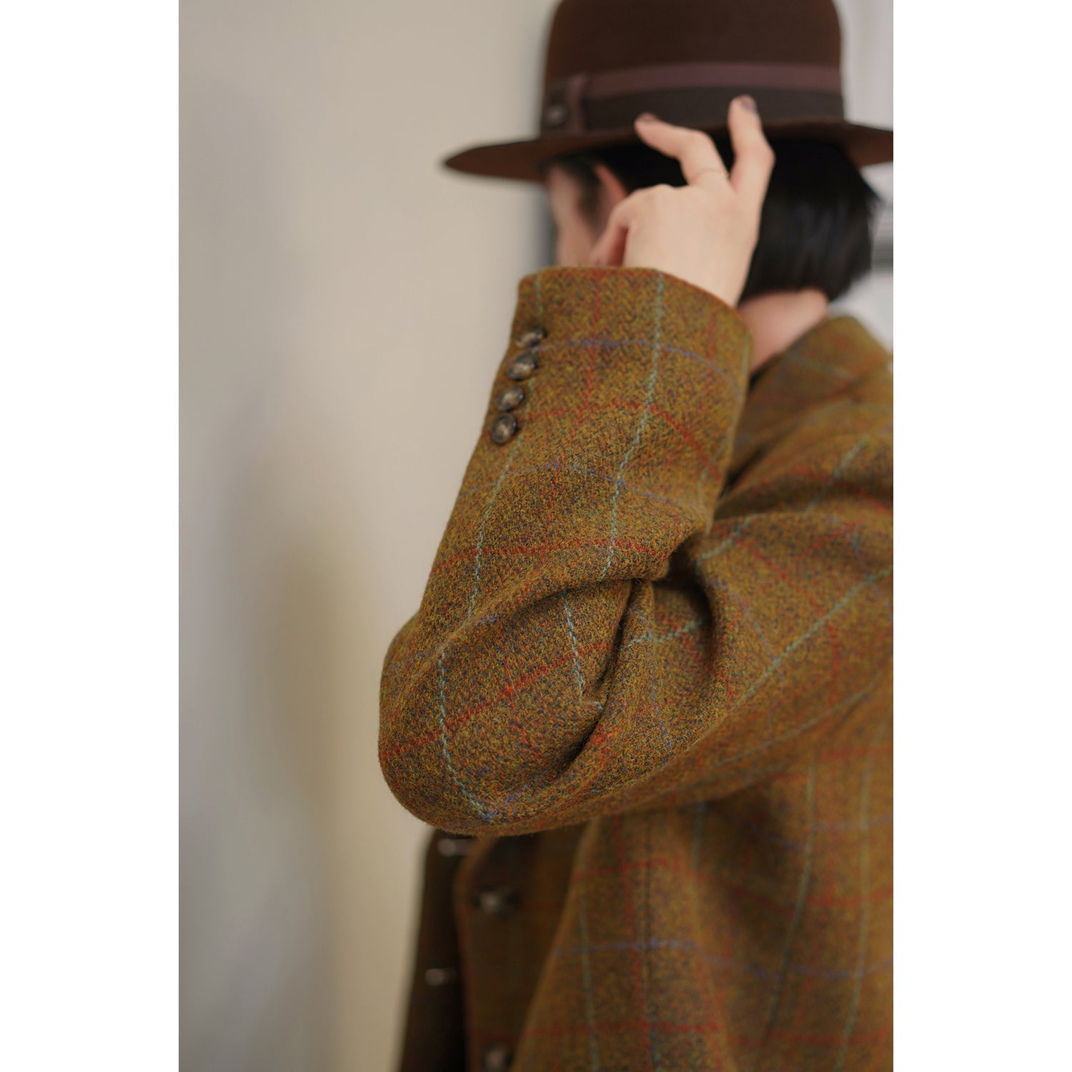 Mannish plaid retro wool jacket and wool skirt