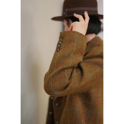 Mannish plaid retro wool jacket and wool skirt