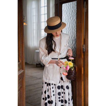 Black and white polka dot long skirt