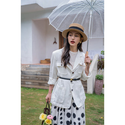 Black and white polka dot long skirt