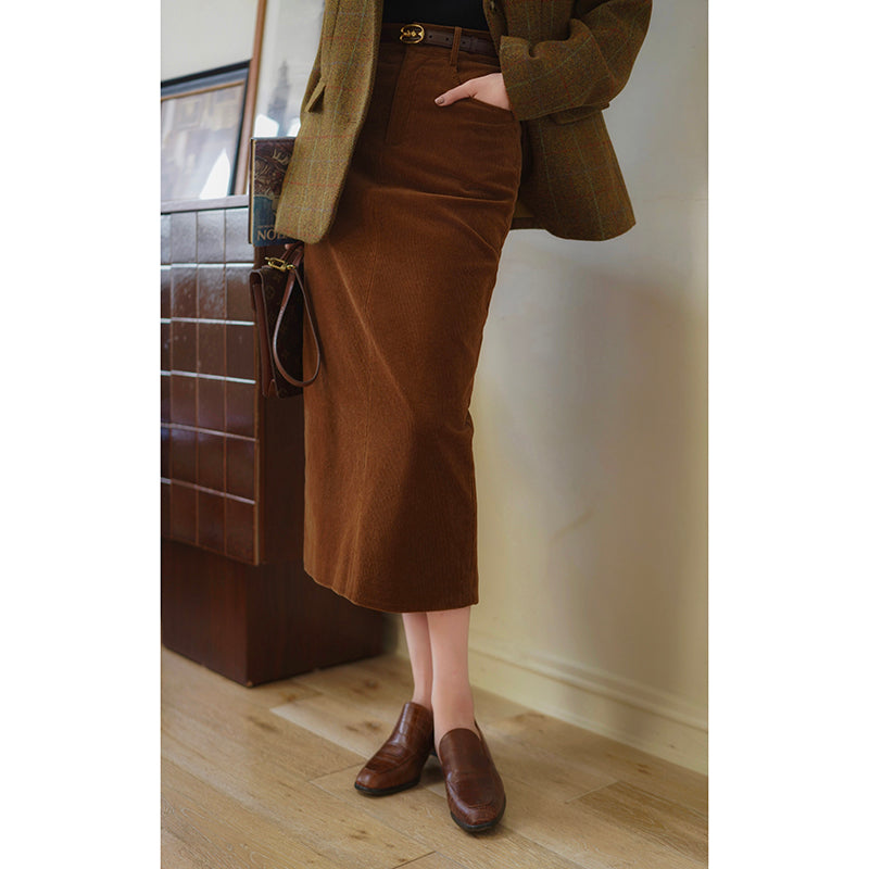 British corduroy retro tight skirt