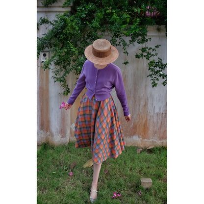 Rainbow plaid retro umbrella skirt