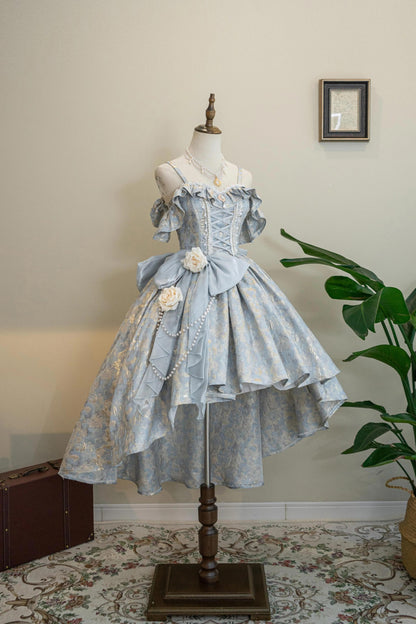 Nectarine White Tea - Rossia Salutes - Embossed Jacquard, Rose Accent, Bridal Wedding Lolita JSK Dress