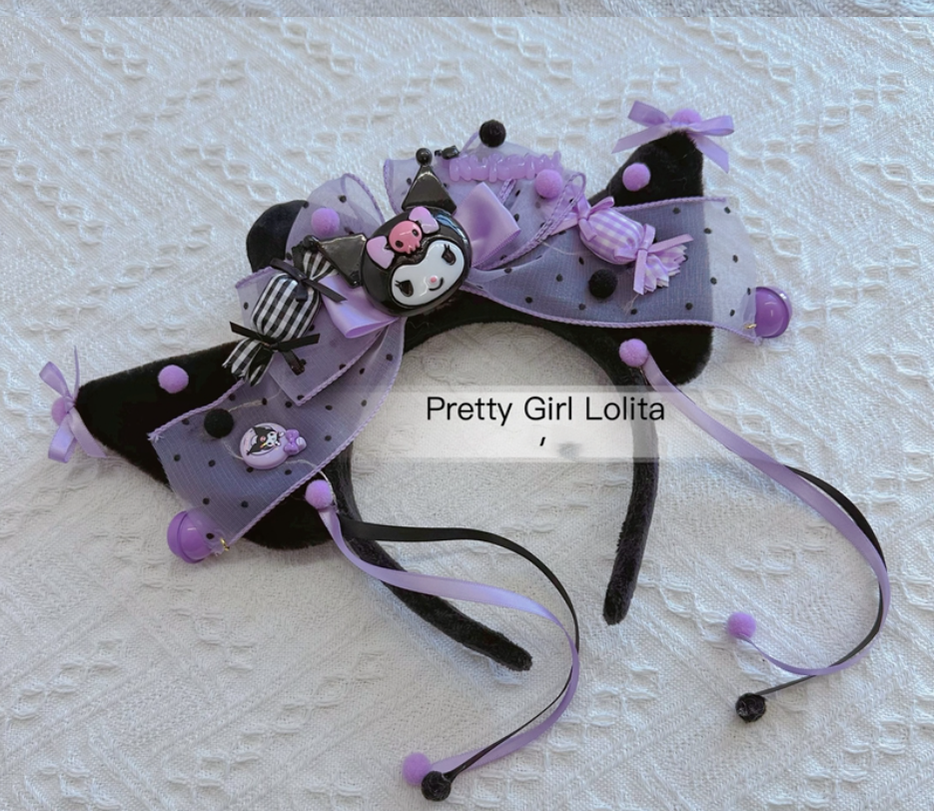 Pretty Girl Lolita - Purple Black Cartoon Kulomi - Kid Lolita Accessory Clips and Cane