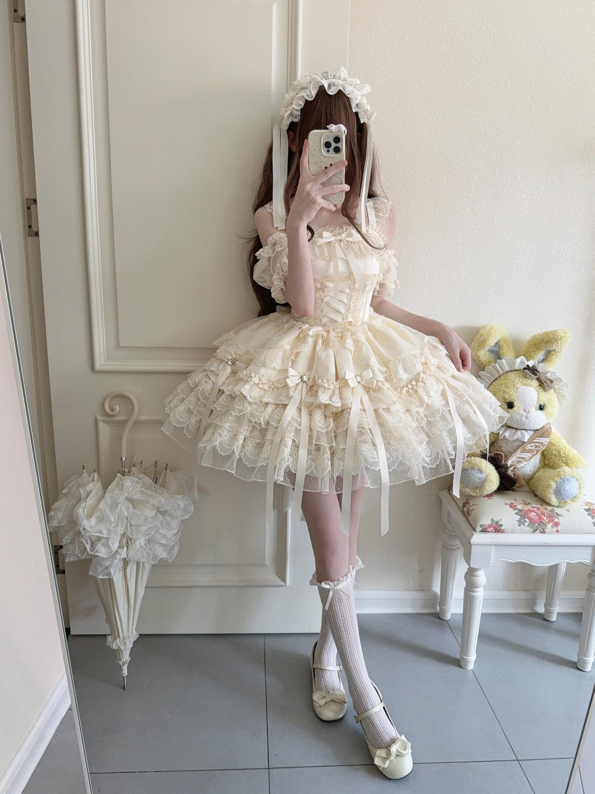 Sugar Girl - Ribbons of Love - Sweet Lolita JSK Dress, Tiered Ruffles