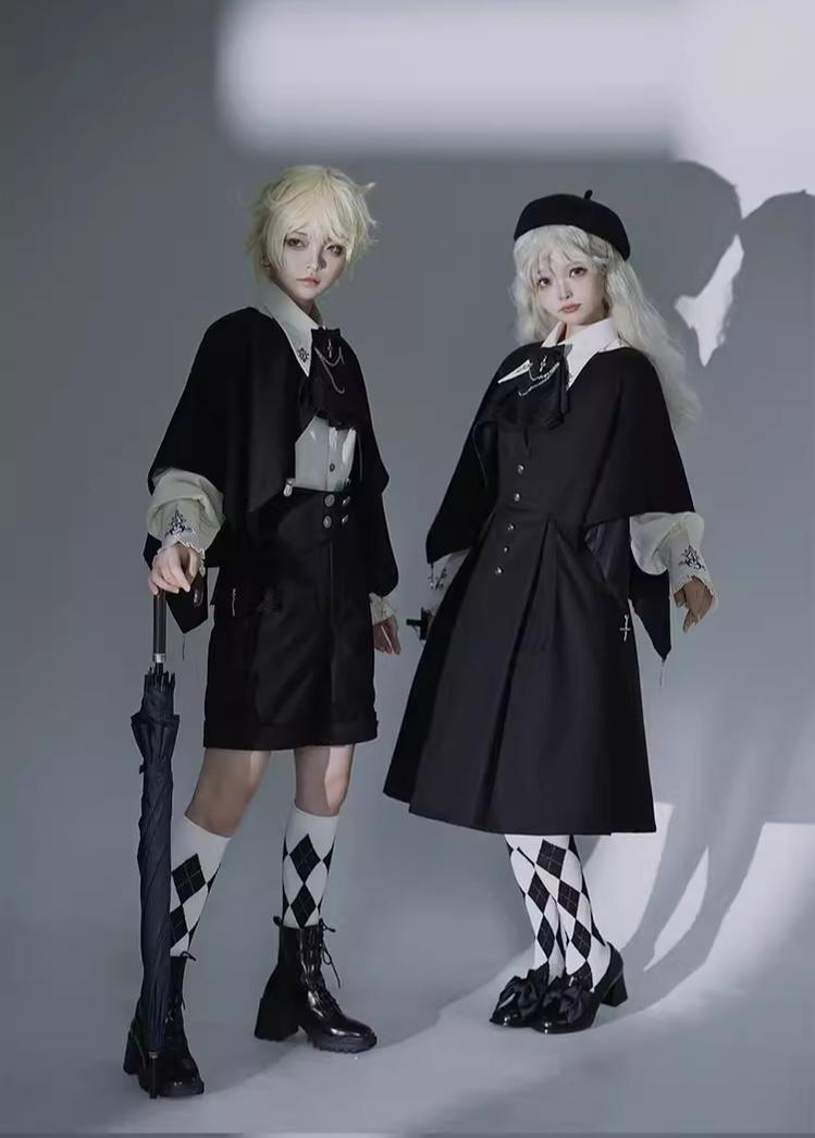 CastleToo - Night Raven Magic - Ouji Lolita Dress Set, Suspender Shorts & Cape