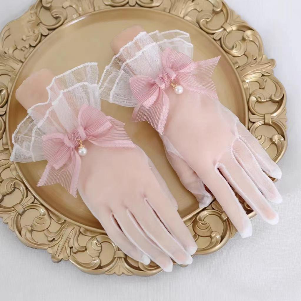 Xiaogui - Elegant Lolita Bow Gloves Retro Lolita Lace Glove