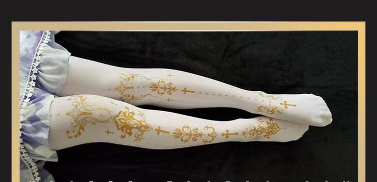 Wulala Mew - Elegant Lolita Pantyhose Daily Gold Foil Printing Tights