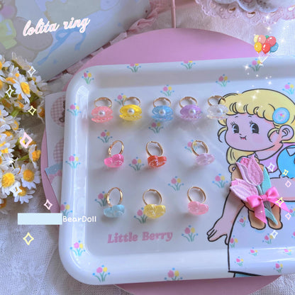 Bear Doll - Kawaii Lolita Ring Adjustable Shell Heart Shape Accessories