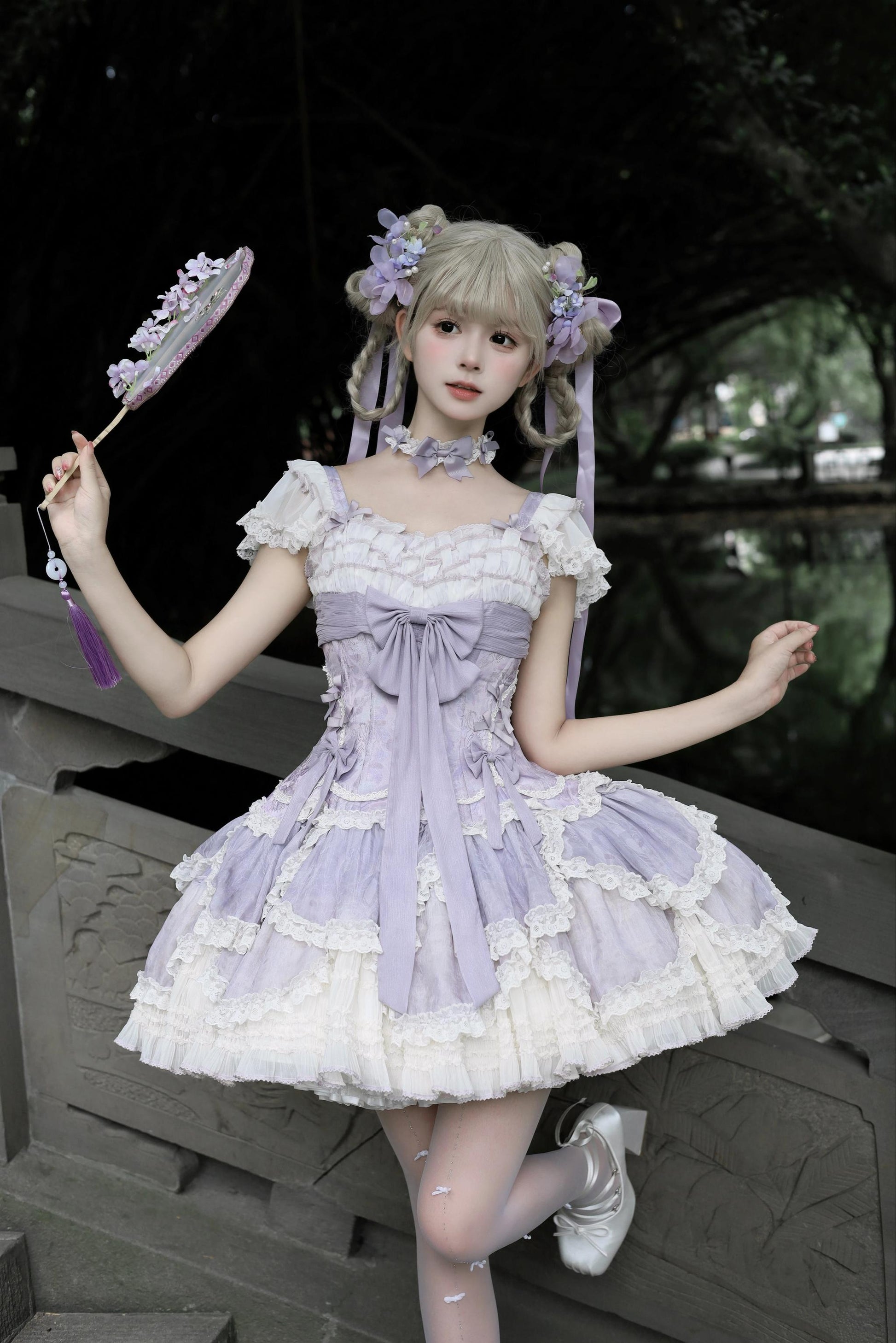 Meowing and fruity - Dream of Floral - Doll-Like Sweet Lolita Dress, Tiered Petal Hem