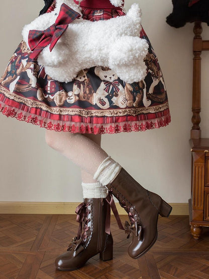 Sheep Puff - Snowy Mochi - Kawaii Lolita Winter Boots, Detachable Fur Trim
