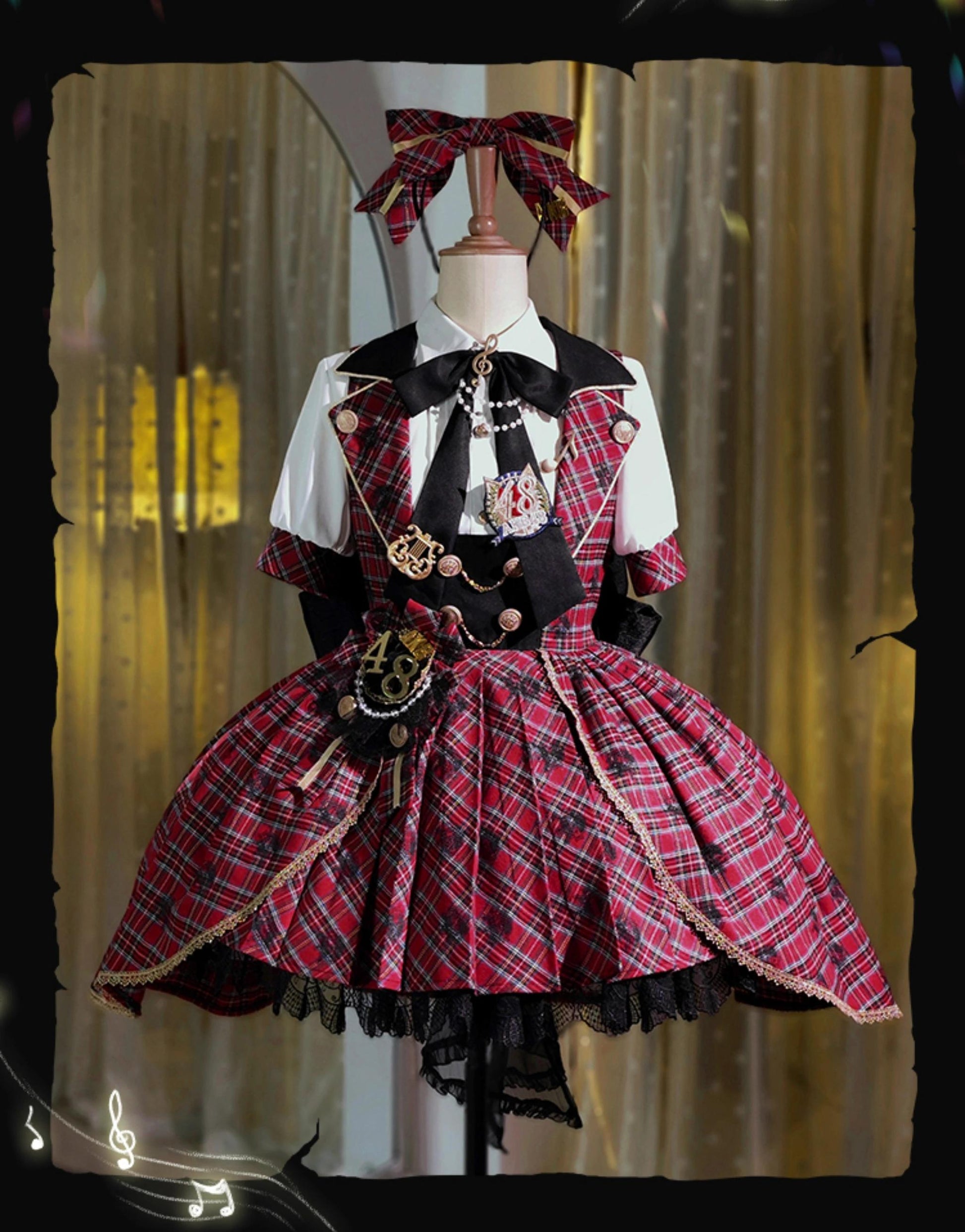 Forest Fluorescent Carps - IP Collab Sweet Lolita Performance Outfit Red Plaid JSK Full Set