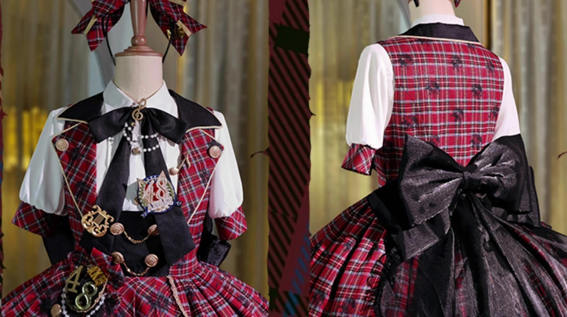 Forest Fluorescent Carps - IP Collab Sweet Lolita Performance Outfit Red Plaid JSK Full Set