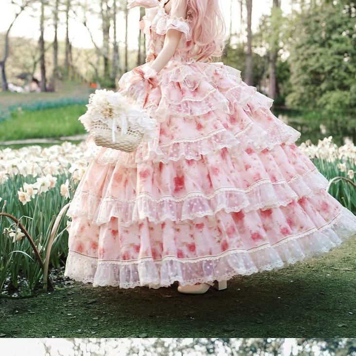 Cat Fairy - Rose Letter - Wedding Lolita Princess Dress Floral Printing Flounce Hem