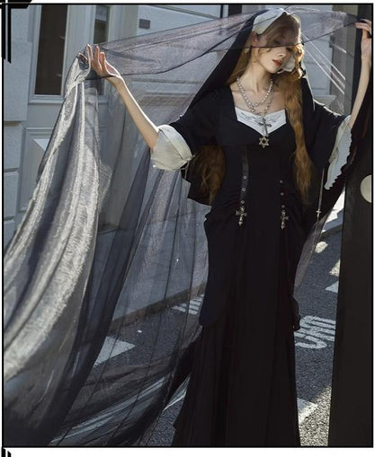 CHUNLV LOLITA - Night Cathedral - Halloween Nun Lolita OP Suit Gothic Dress Set
