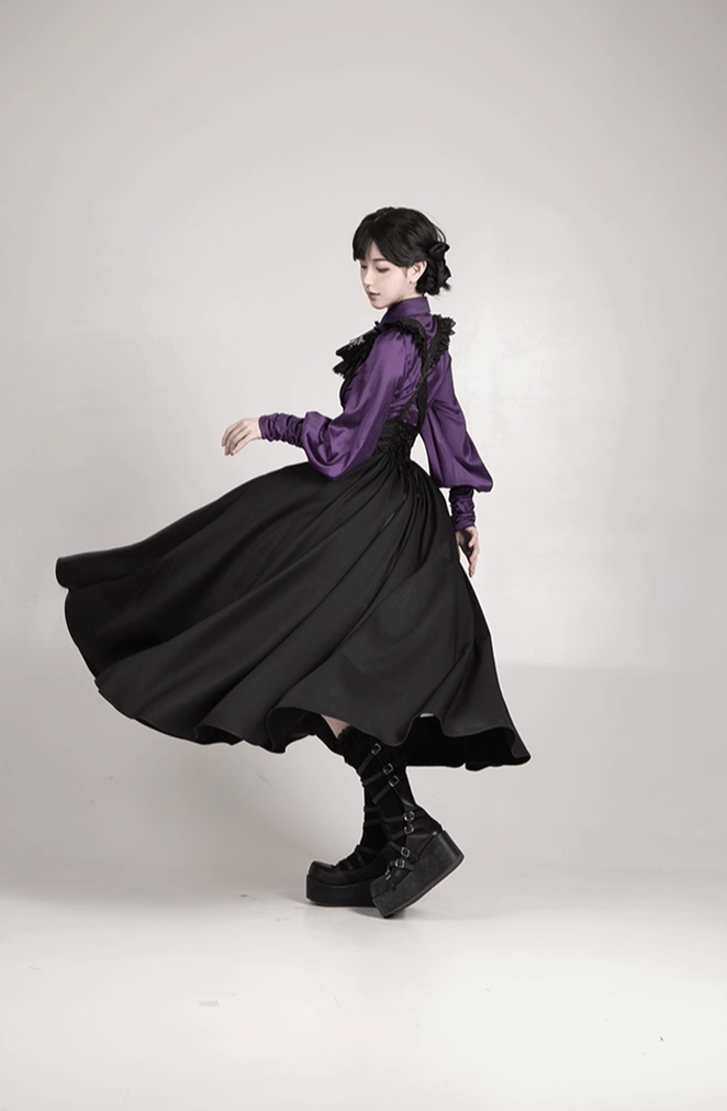 With PUJI - Thorny Night - Gothic Lolita Bust-supporting Skirt With Removable&Adjustable Strap