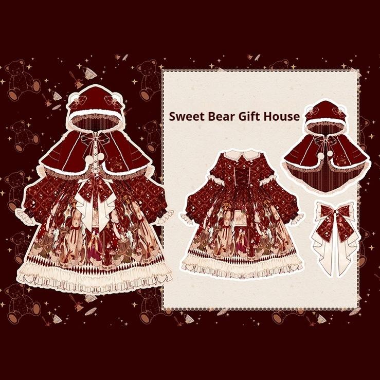 Matutu - Sweet Bear Gift House - Sweet Lolita Suit Christmas Lolita OP and Cape