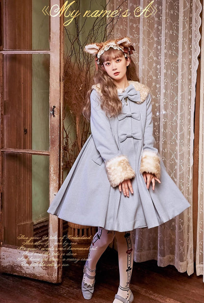 Unideer - Winter Lolita Coat Wool Bow Overcoat