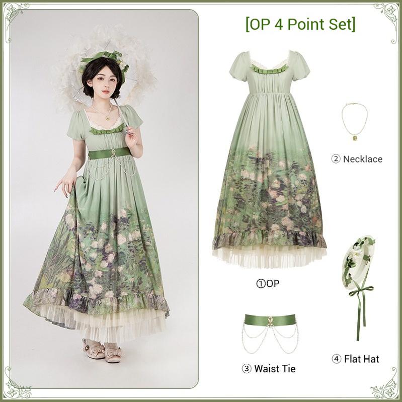 With PUJI - Blooming Rose - Chiffon Classic Lolita Dress Set Painting Styled OP & JSK