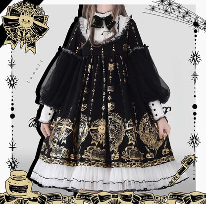 Ilovexiaolu - Foil-Stamped Fairytale Town - Animal Print Gothic Lolita Dress