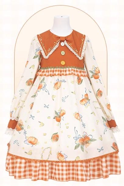 Mademoiselle Pearl - Persimmon - Autumn Persimmon Print Lolita OP JSK SK Dress