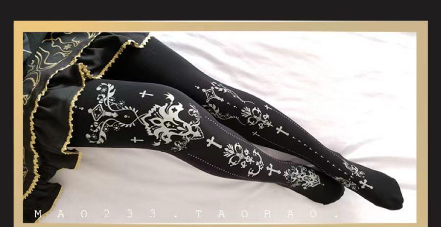 Wulala Mew - Elegant Lolita Pantyhose Daily Gold Foil Printing Tights
