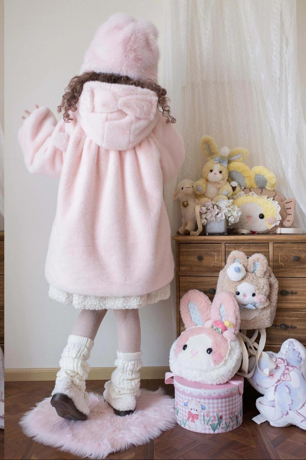 MIST - Cream Cheese - Winter Kawaii Lolita Overcoat Thickened Hooded Loose Outwear