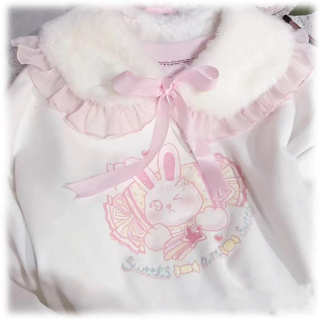 Candy Sweet - Winter Lolita False Collar Plush Bow Collar Scarf