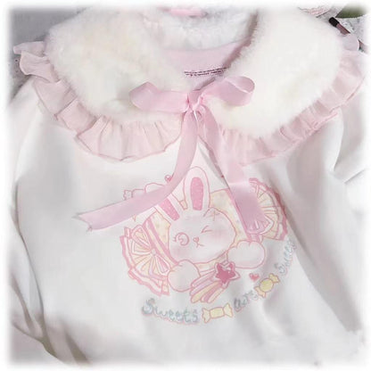 Candy Sweet - Winter Lolita False Collar Plush Bow Collar Scarf