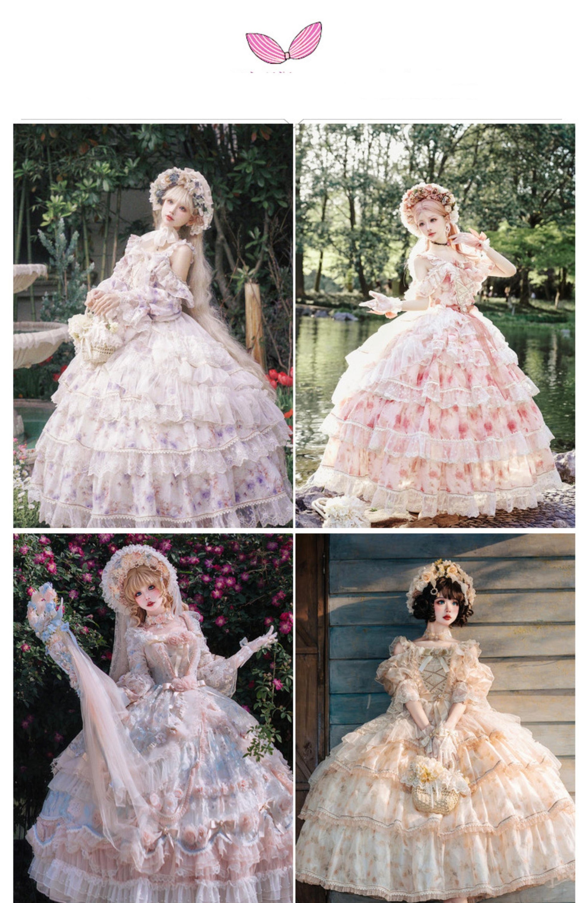 Cat Fairy - Rose Letter - Gorgeous Lolita JSK Princess Dress Chiffon Floral Printed Blue Dress