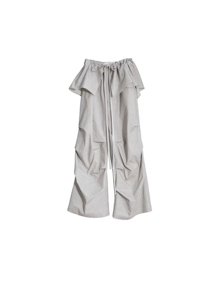 Wide-Leg Casual Pants With Detachable Lotus Skirt