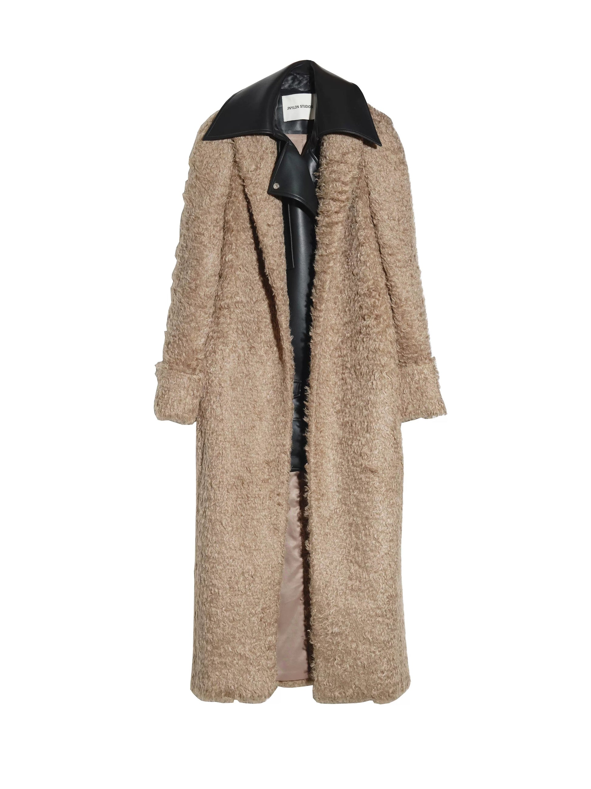 Fake Two-piece PU Leather Spliced Long Coat