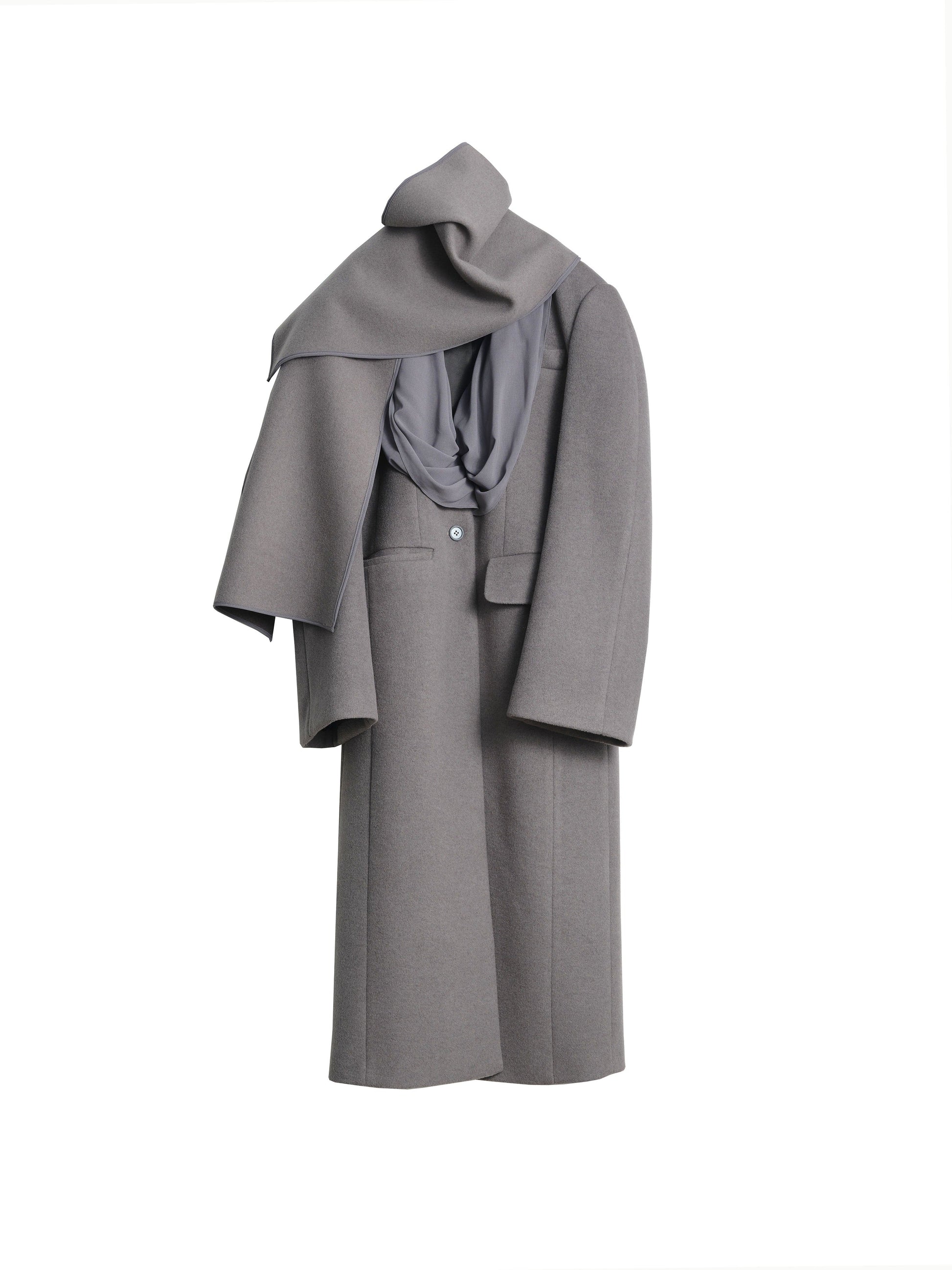 Drape Collar Modern Coat With Scarf