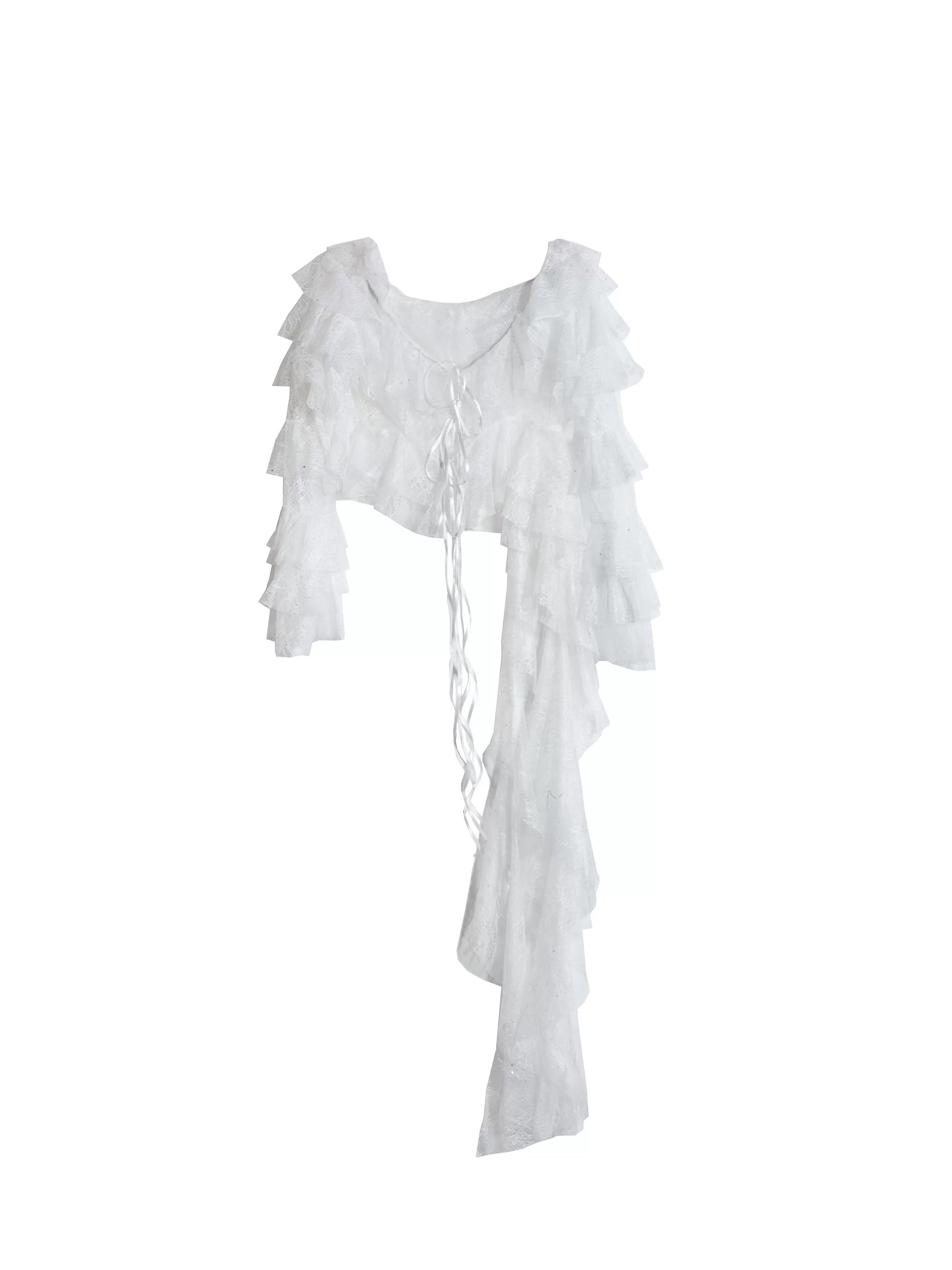 Asymmetrical Sheer Ruffled Lace Blouse