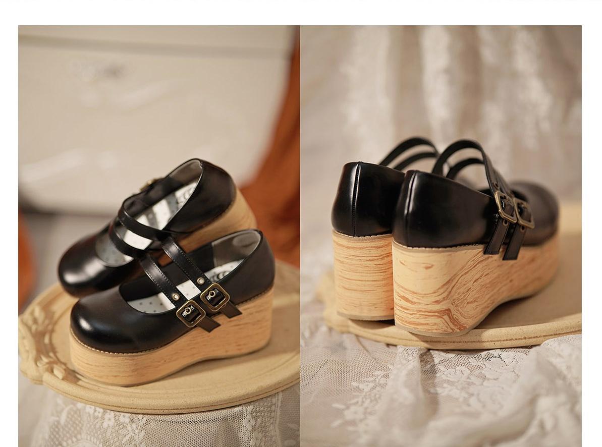 MODO - Retro Lolita Round Toe Wood Bottom Shoes