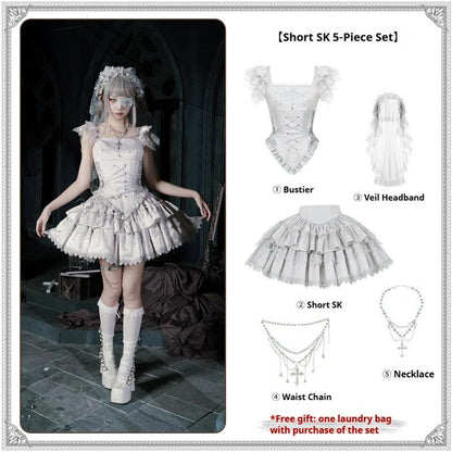 With PUJI - Letter and Poetry ﾂｷ Humanoid Robot - Silver Gothic Lolita Mermaid Skirt Set