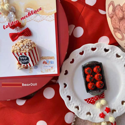 Bear Doll - Sweet Lolita Necklace Cute Beaded Cake Popcorn Tomato Shape Accessories