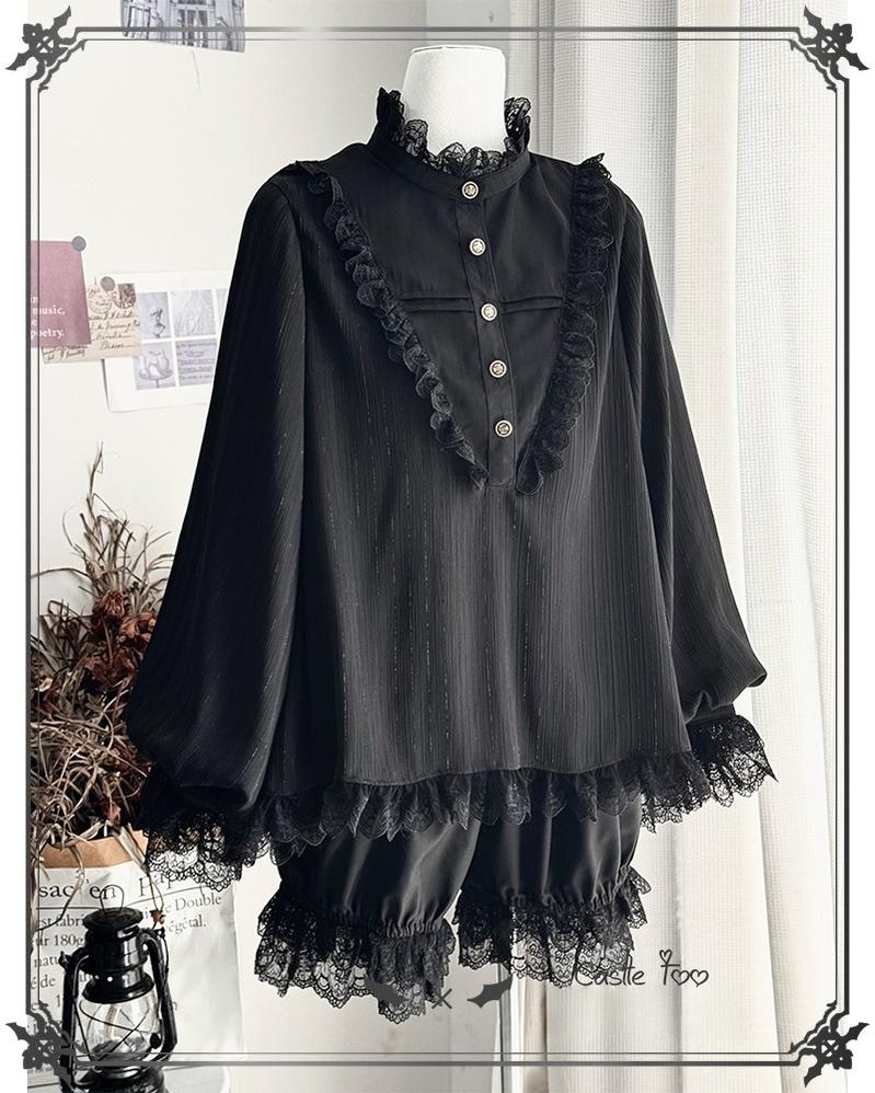 CastleToo - Black Moonlight - Ouji Lolita Chiffon Shirt Outfit