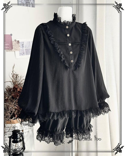 CastleToo - Black Moonlight - Ouji Lolita Chiffon Shirt Outfit