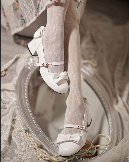 Sheep Puff - Elegant Lolita Bownot Retro High Heel Shoes