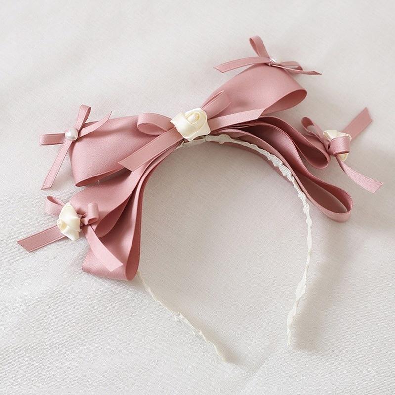 Xiaogui - Ivory & Pink Sweet Lolita Headdress Bridal Lace Headwear