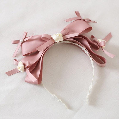 Xiaogui - Ivory & Pink Sweet Lolita Headdress Bridal Lace Headwear