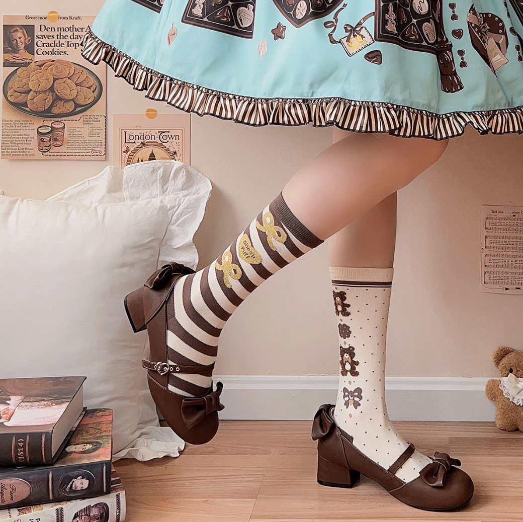 Sheep Puff - Elegant Lolita Bownot Retro High Heel Shoes