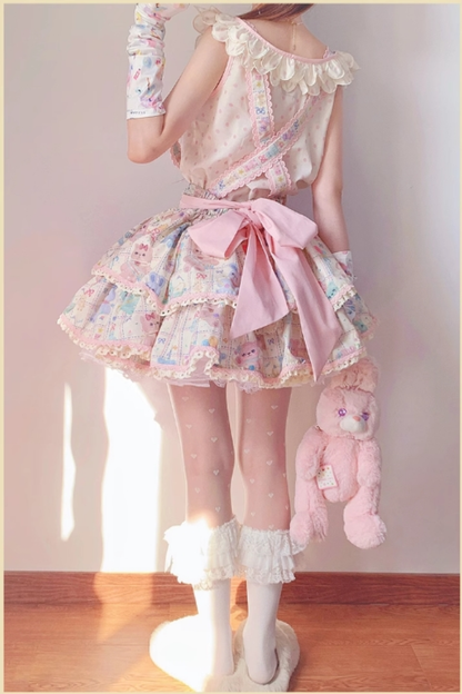 RichLolita - Starry Pudding Bear - Sweet Lolita Jumper Dress Printed OP Dress