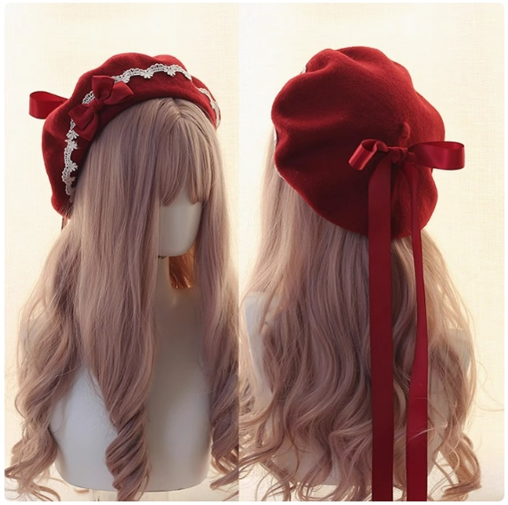 Xiaogui - Japanese Style Sweet Woolen Lolita Lace Beret