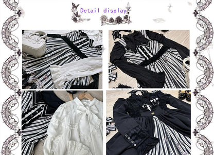 Little Bear - Gothic Lolita Black and White Striped JSK Set