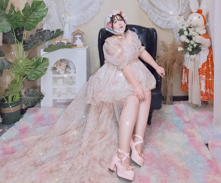 Rouroudream - Selkie - Plus Size Sweet Lolita OP Trailing Floral Princess Gown Dress